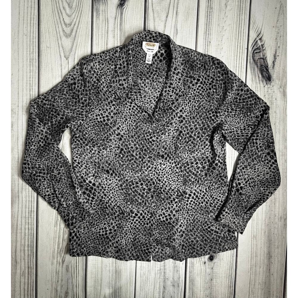 Vintage Talbots 100% Silk Sz 12 Women's Blouse VTG Animal Print